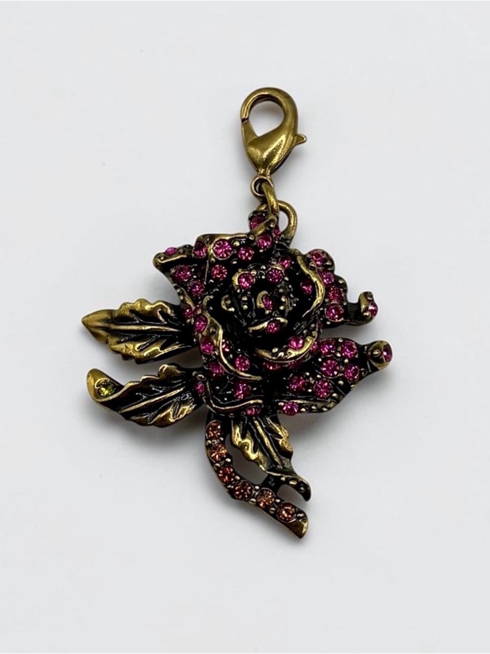 Heidi Daus Gold-Tone Pink Crystal Rose Charm